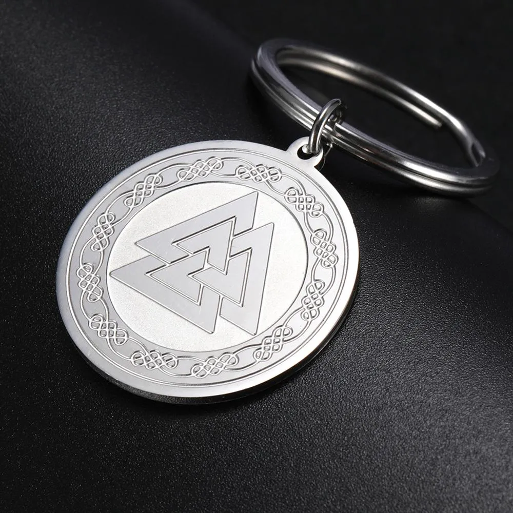 10P anneau en acier inoxydable Valknut porte-clés Viking noeud irlandais amulette païenne charme porte-anneau pendentif sac cadeau pour hommes femmes 316c