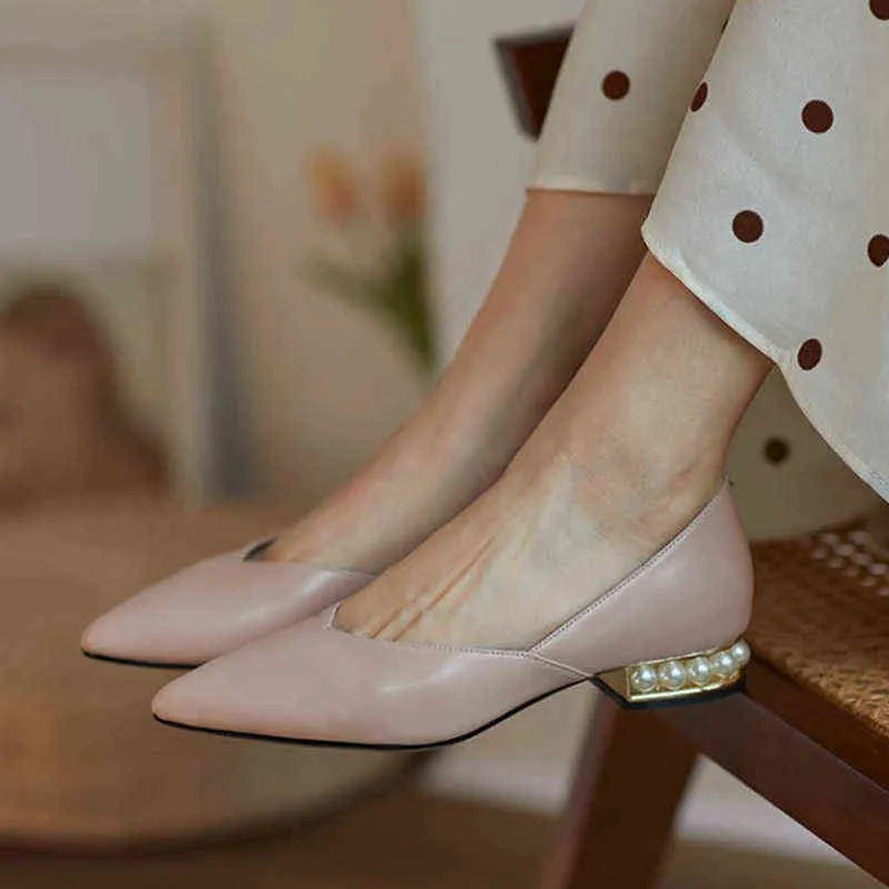 Sandali scarpe basse da donna perle tacchi alti stile balletto scarpe da donna a punta scamosciate stagione 220309