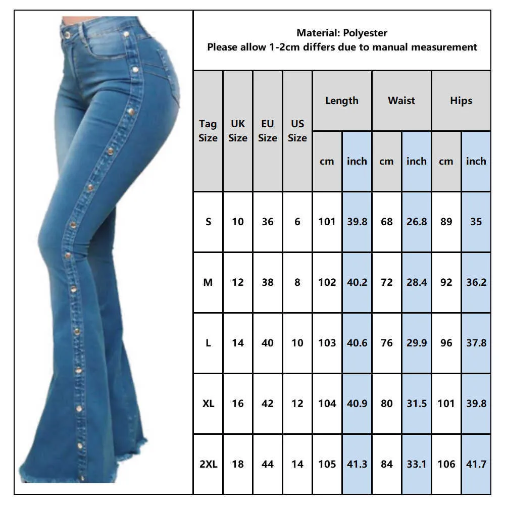 Женские джинсовые бликовные брюки Дамы сексуальные моды Slim High Tay 'Skinny Широкие джинсы джинсы Летние карманы длинные брюки для женщин D30 210629