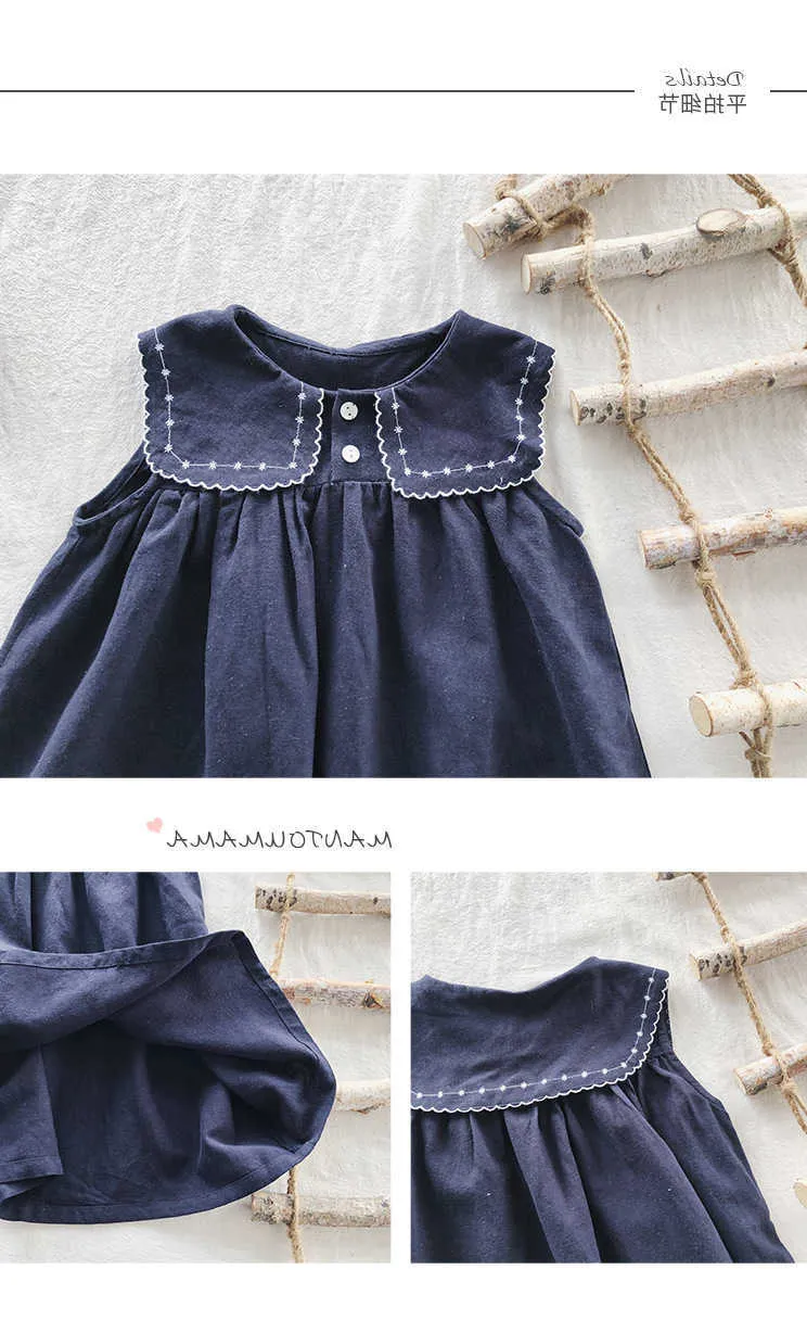 Sommarflickor Navy Collar Dress Princess Dress Kids Dresses for Girls Baby Girl Clothing 210701