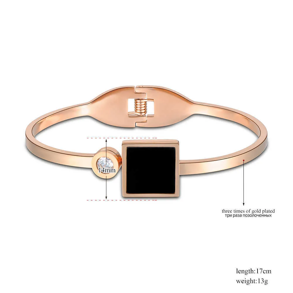 Loaker Trendy Bracciale in acciaio inossidabile Oro rosa Romantico Quadrato Acrilico Cubic Cz Crystal Jewelry Bracciale Drop Shipping B17013 Q0719