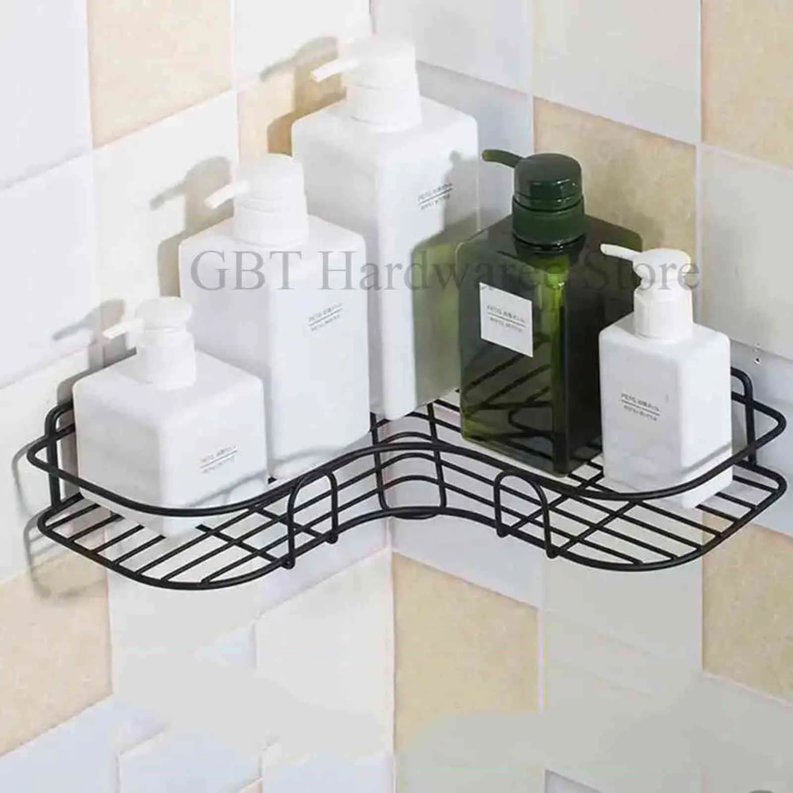 Kitchen Storage Bathroom Accessories Shelf Shower Wall Mount Shampoo Holder With Suction Cup No Drilling Desk organizer 211112