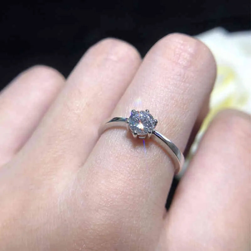 Real Natural Moissanite 3CT Carat Ringar för Kvinnor Förlovning S925 Silver Ring Pläterad AU750 D Färg Brud Smycken Drop Shipping