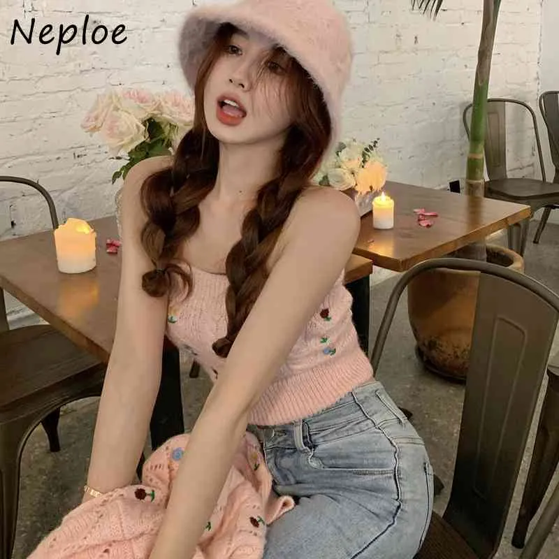 Neploe Square Collar Clavicle Exposed Sexy Strickpullover Frauen Pullover Langarm Slim Pull Femme Kurze Rosa Sueter Frühling 210423