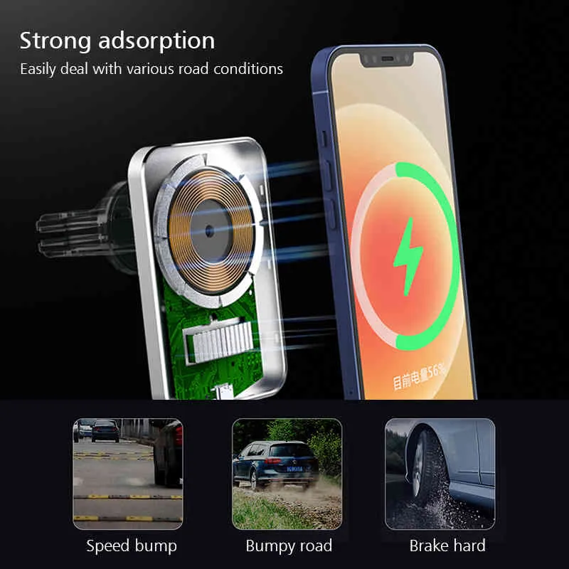 15W Magnetische Autolader Mount AdsorBable Phone voor iPhone 13 12 Pro Max Mini Adsorptie Snelle draadloze oplaadder