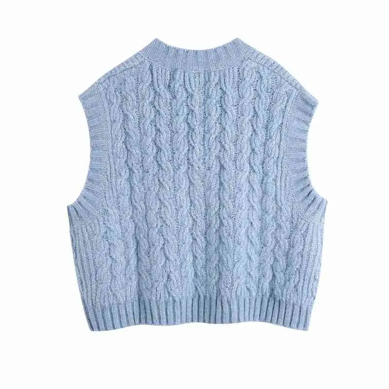 Printemps femmes Crochet tricot pull court femme col en V sans manches pull décontracté dame hauts amples SW1121 210430