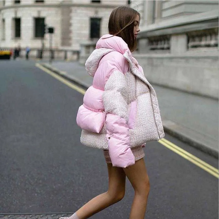 Spot Fit temps froid hiver femmes moelleux laine vers le bas manteau femme surdimensionné épais chaud veste à capuche Parkas F2423 211008