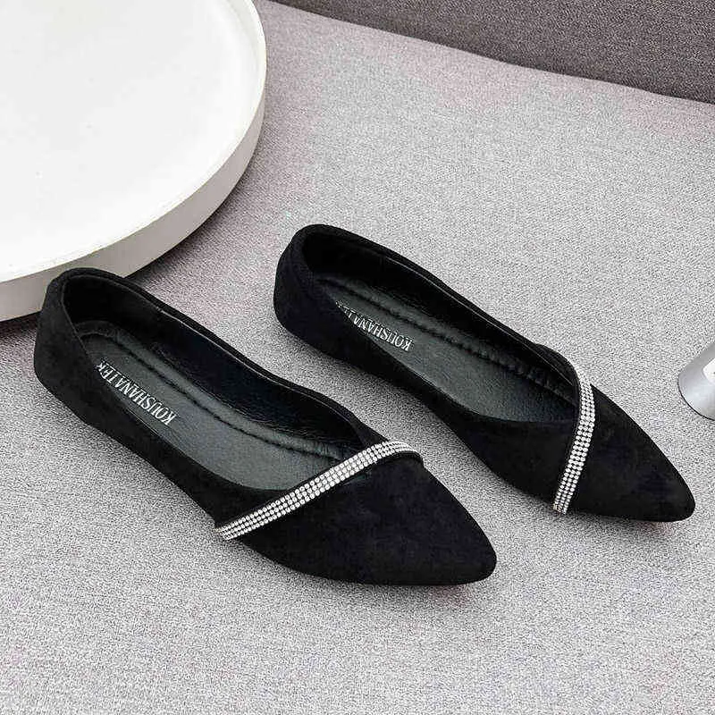 Jurk vrouwen bling slip op platte puntige neus boot kristal ballet flats zwarte loafer comfortabele schoenen herfst 8339n 220309