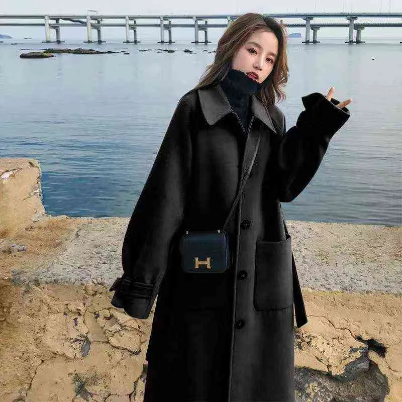 Cappotto di lana da donna di media lunghezza Autunno Cappotto di lana sciolto Cappotto invernale Cammello Moda coreana Cappotti e giacche di lana 211222