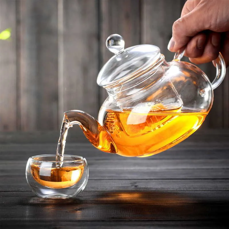 400/1000ML Heat Resistant Glass Flower Tea Pot Practical Bottle Cup pot With Infuser Leaf Herbal Coffee 210724