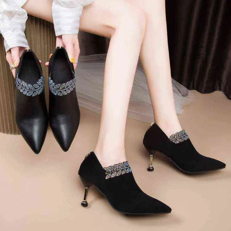 Платье обувь осенью женщина голые ботинки черные Bling ботильоны для женщин для женщин заостренные носки платье обувь высокие каблуки пинетки Botas Mujer 8310N 220309