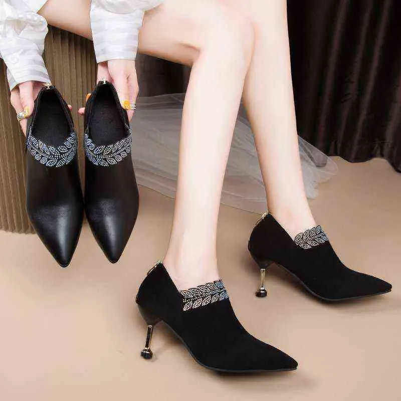 Dress Shoes Autumn Woman Bare Boots Black Bling Ankle Boots For Women Pointed Toe Dress Shoes High Heels Booties botas mujer 8310N 220309