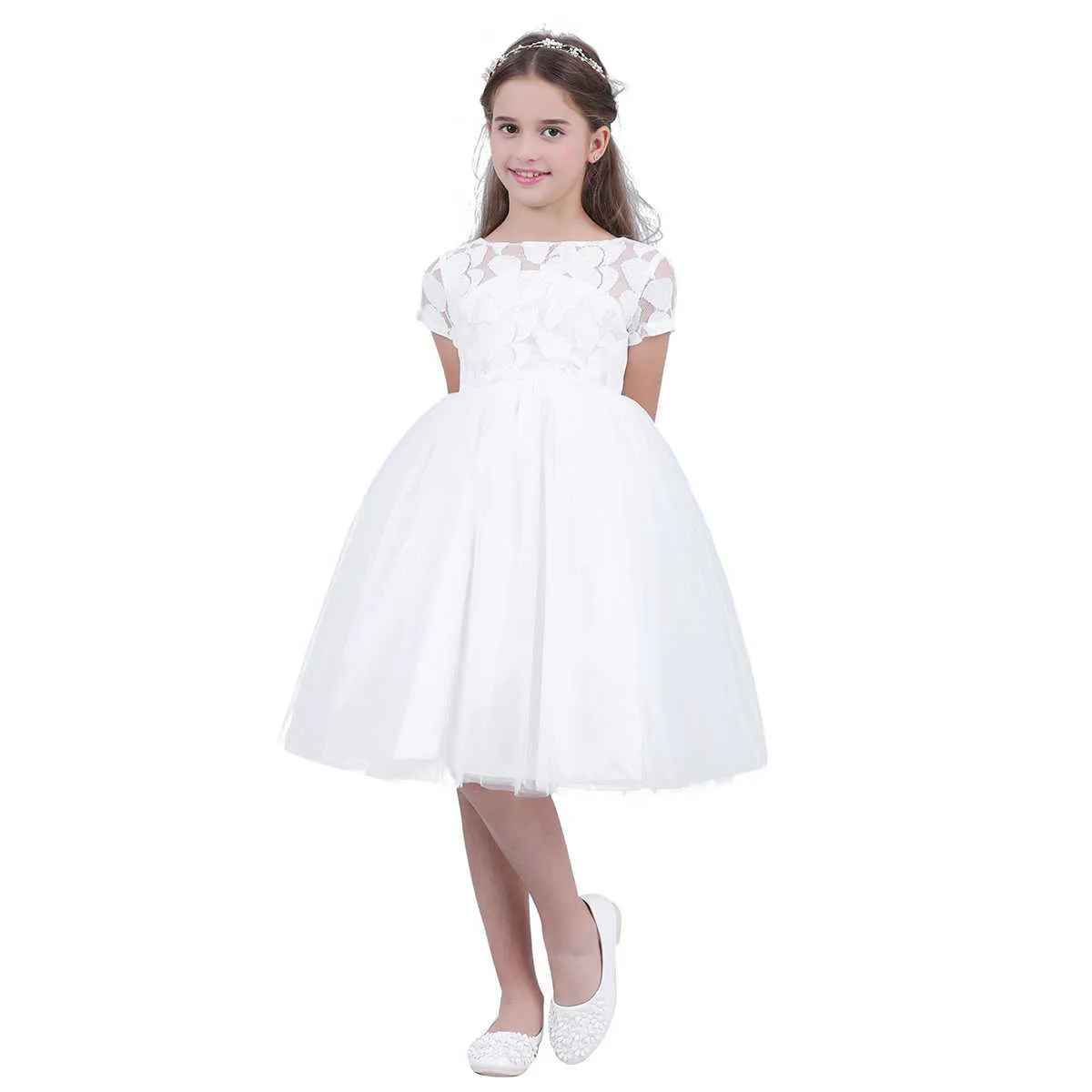 Fashion Girl Cotton Princess Dress Summer Children's Wedding Abbigliamento Girl Chiffon All White Beach Dress Best Party Kids Clothes Q0716