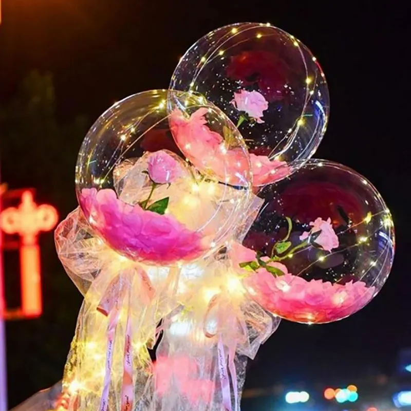 Valentine's Day LED party Luminous Rose Bobo Ball Luminous Net Red Bouquet Balloon Night Market Booth DIY Innovative Decor Product
