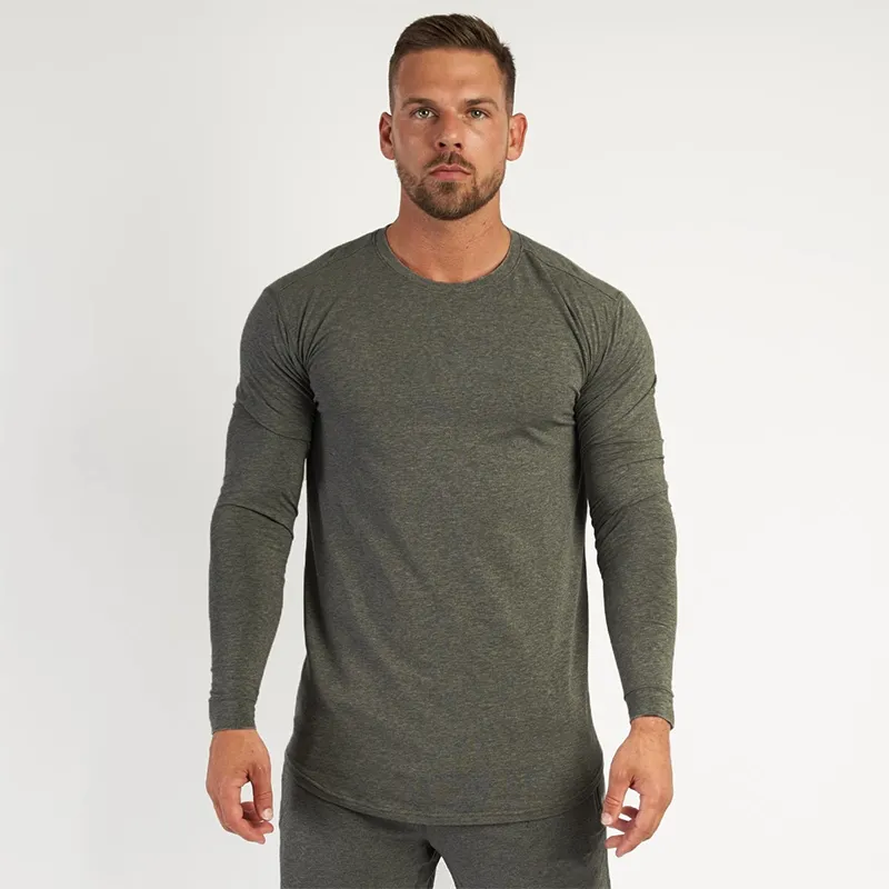 Camiseta de algodón a la moda para hombre, camisetas de manga larga para hombre, camisetas de otoño para hombre, camisetas de culturismo para gimnasio, camiseta informal para hombre, ropa deportiva 210421