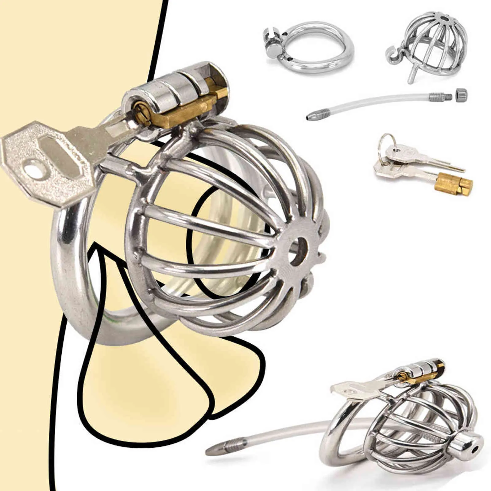 NXYCockrings Acier Inoxydable Cock Cage Pénis Anneau Dispositif De Chasteté Masculine Avec Sons Urétraux Cathéter Furtif Son Dilatateur Adult Sex Toys Hommes 1124