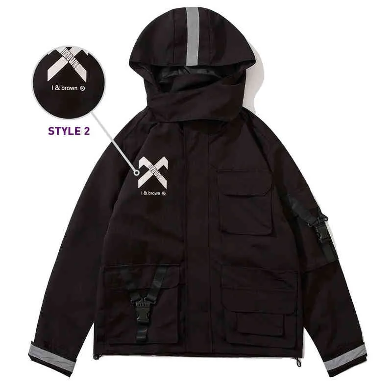 11 BYBBs Mörk Dark Reflective Cargo Jackets Coat Män Streetwear Tactical Function Pullover Multi-Pocket Hoody Windbreaker Coats 211217