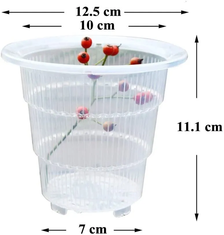 20 Pçs / lote Meshpot 10 cm Clear Plastic Orchid Cactus Pots Plantador Suculento com Furacos Função de Potação de Ar Raiz Slots 210401