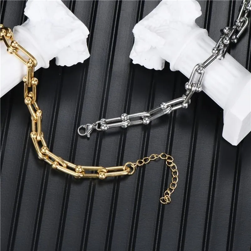 Link Chain Link Bracelet Stainless Steel Shaped Design Bangle Hip Hop Jewlery For Women Girls Gold Silver Color 20217787510231M