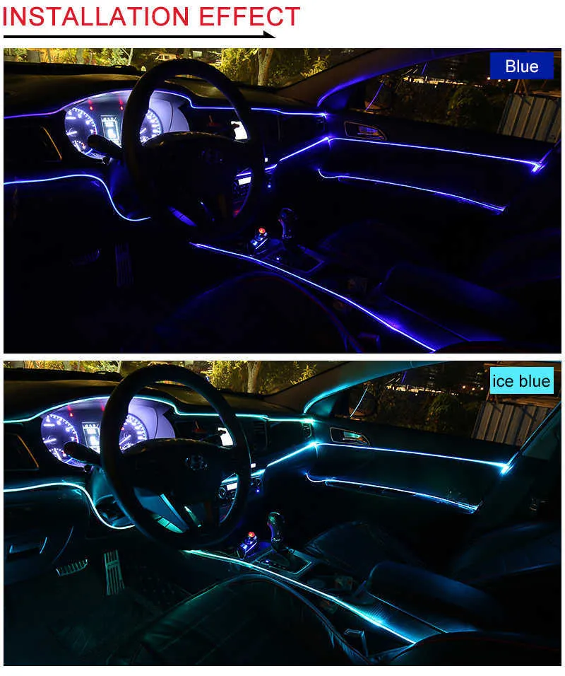 3/5m 12V Car LED Cold lights Flexible Neon EL Wire Auto Lamps on Light Strip Interior Lighting Decoration Strips