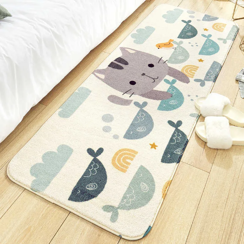 Cartoon Rainbow Rabbit Home Bedroom Long Strip Golvmattor Vardagsrum Sofa Barnens Non-Slip Carpet 210626