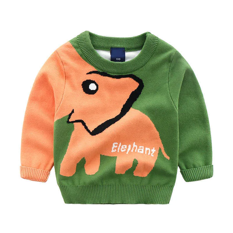 Stickad toddler pojke tröja casual tecknad elefant mönster varma bomull pojkar s pullovers höst vinter tjock 210528