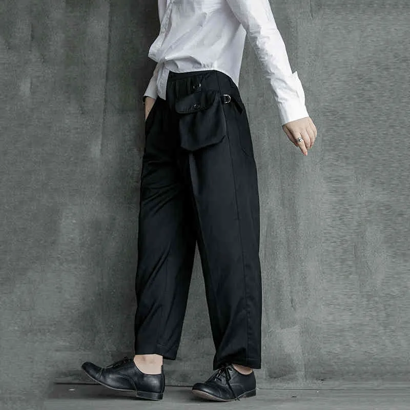 [EAM] Wysoka talia Czarny Kieszonkowy Garnitur Długie Spodnie Luźne Fit Spodnie Kobiet Moda Wszystkie Dopasowanie Wiosna Jesień 1B209 210512