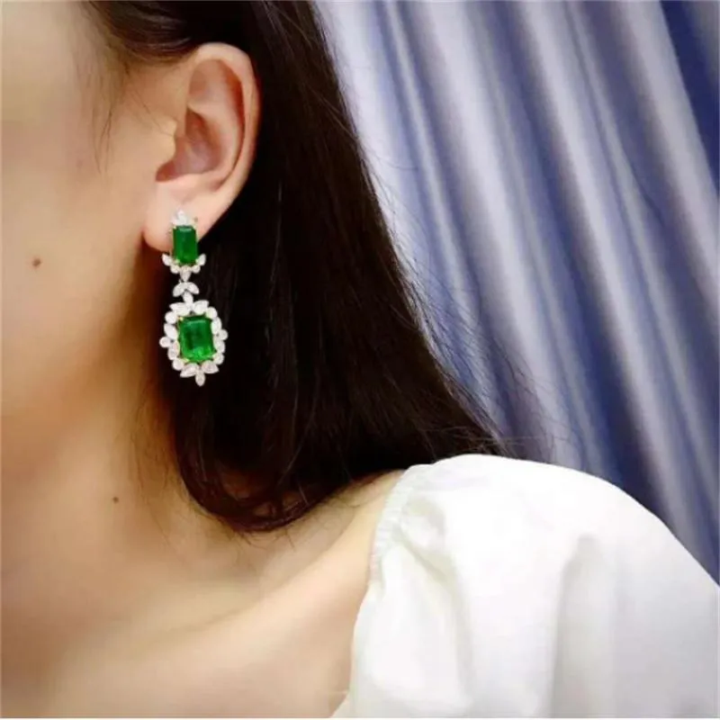 Vintage Court Earring Lab Emerald Zirkon 925 Sterling Silver Fine Party Wedding Drop oorbellen voor vrouwen Bridal Gemstones Jewelry2712233