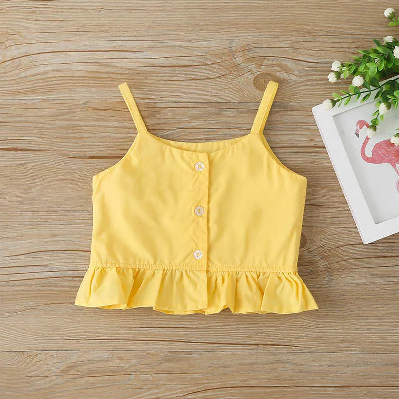 Sommer Kinder Sets Casual Mädchen Nette Strap Einreiher Tops Drucken Kurze Hosen Kleidung 9M-4T 210629