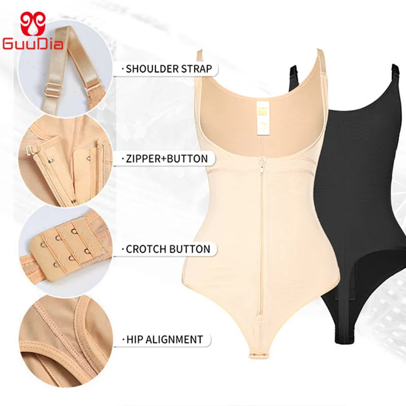 GUUDIA Thong Shapewear 6XL Shapers for Women Tummy Control Fajas Colombianas Body Shaper Zipper Open Bust Bodysuit Body Shaper 220307