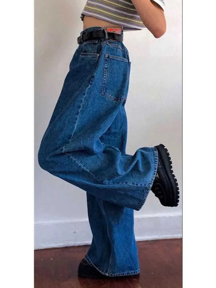 Jeans mode pour femmes taille haute taille pantalon à jambes larges gros cloche bas décontracté Baggy pantalon Vintage Streetwear maman 210809