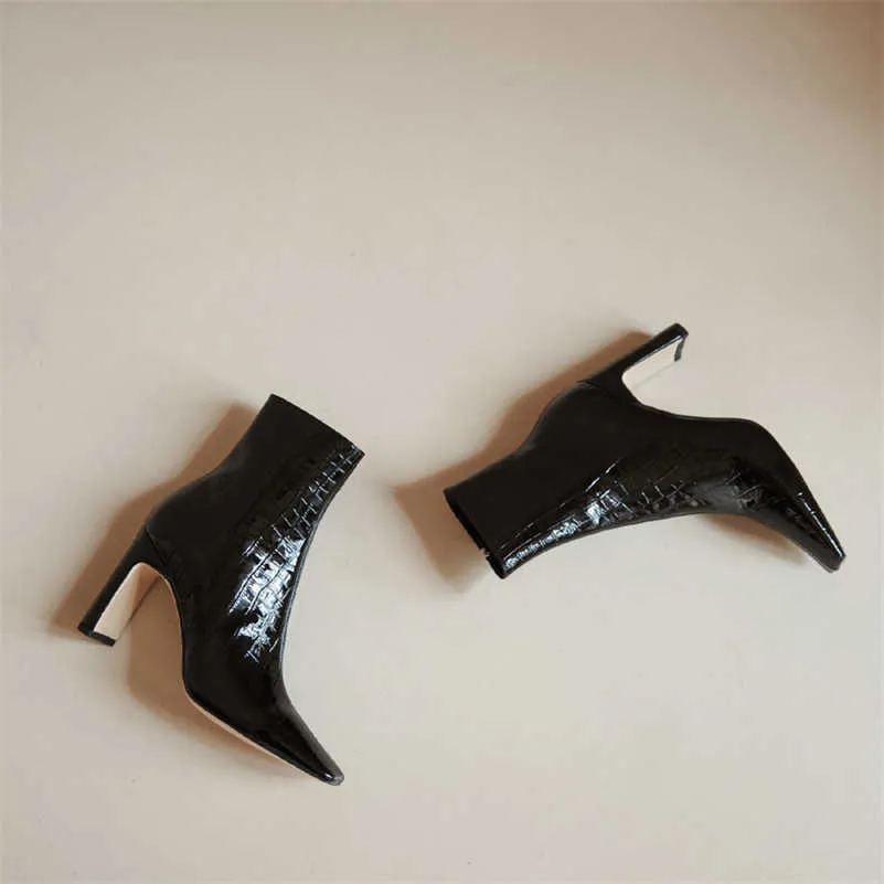 Meotina véritable cuir super haut talon bottines femme chaussures zip talons épais bottes bout carré bottes courtes femme noir taille 40 210608