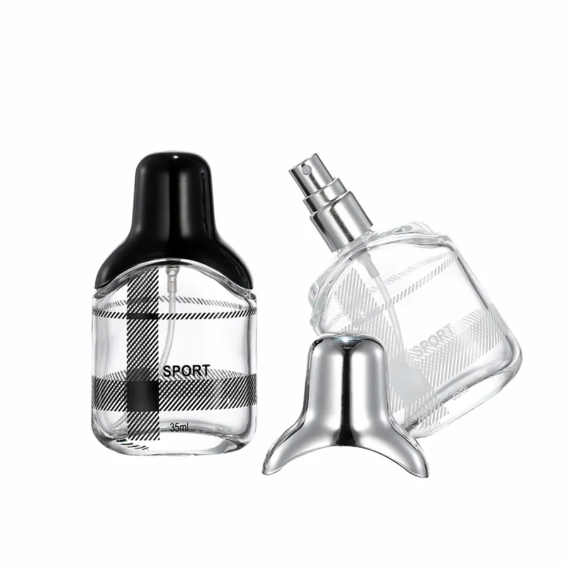 Nbyaic Retro Black and White Plaid Perfume Bottle 35ml Portable Silver Glass Perfume Dispensed Empty Bottle Spray Bottle