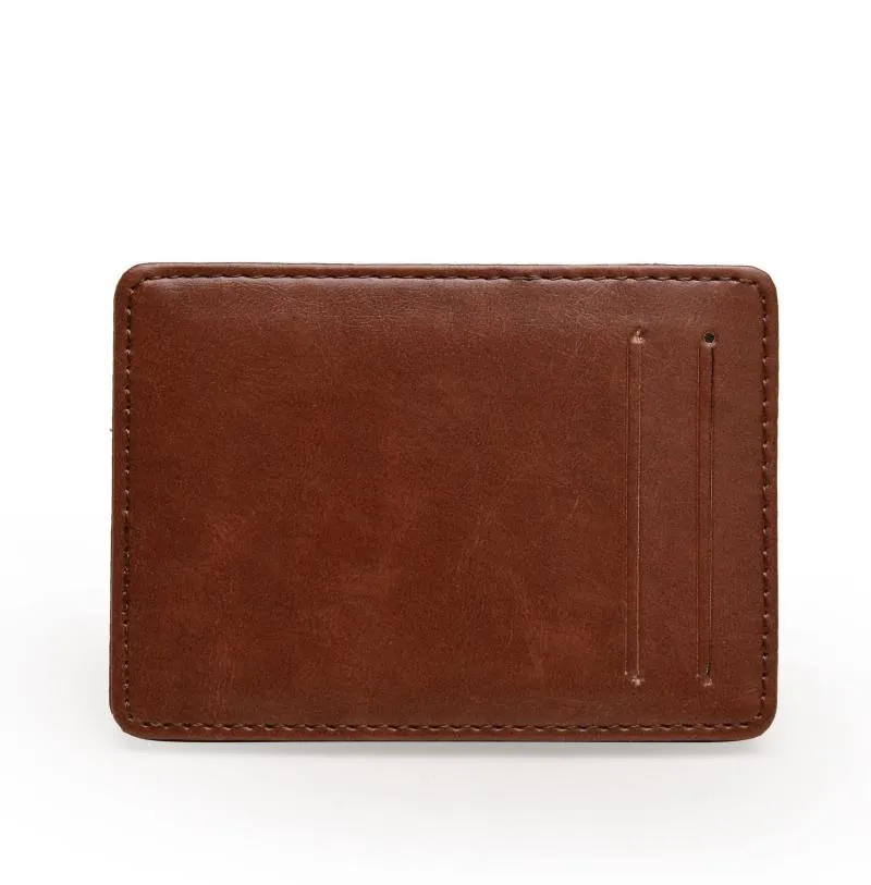 Plånböcker tunna vertikala män magiska plånbok liten pu läder elastisk band handväska mini fast ID -korthållare bankfodral för man2837