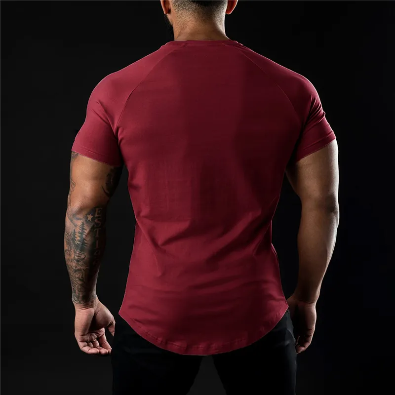 T-shirt manica corta moda tinta unita uomo palestra fitness sport t-shirt in cotone bodybuilding maschile maglietta skinny estate top vestiti 210421