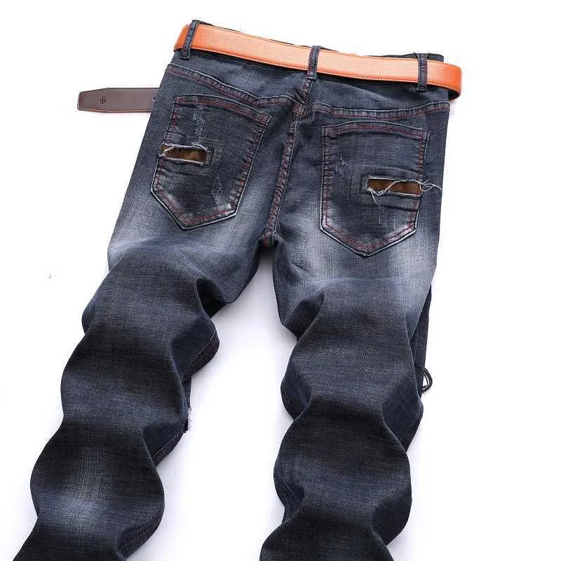 Boyutu 42 Kot Erkekler Bel Skinny Jeans 2020 Streç Yırtık Pantolon Streetwear Erkek Kot X0621