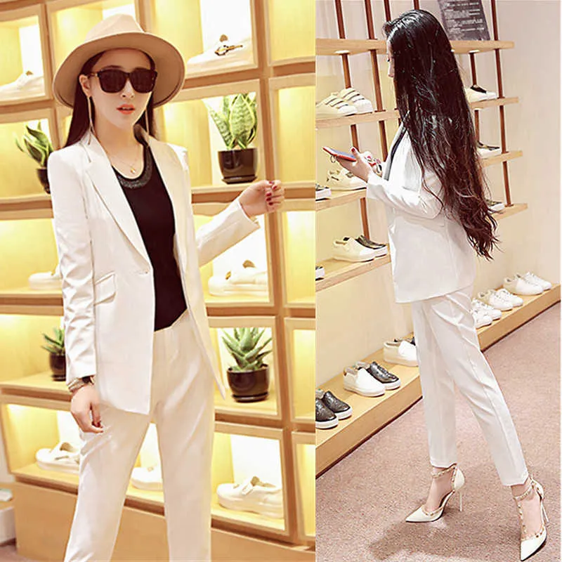 Garnitur Kobiet Dwuczęściowy wiosna i jesieni Koreańska moda Temperament była cienka biała Kurtka Slim Spodnie 210527
