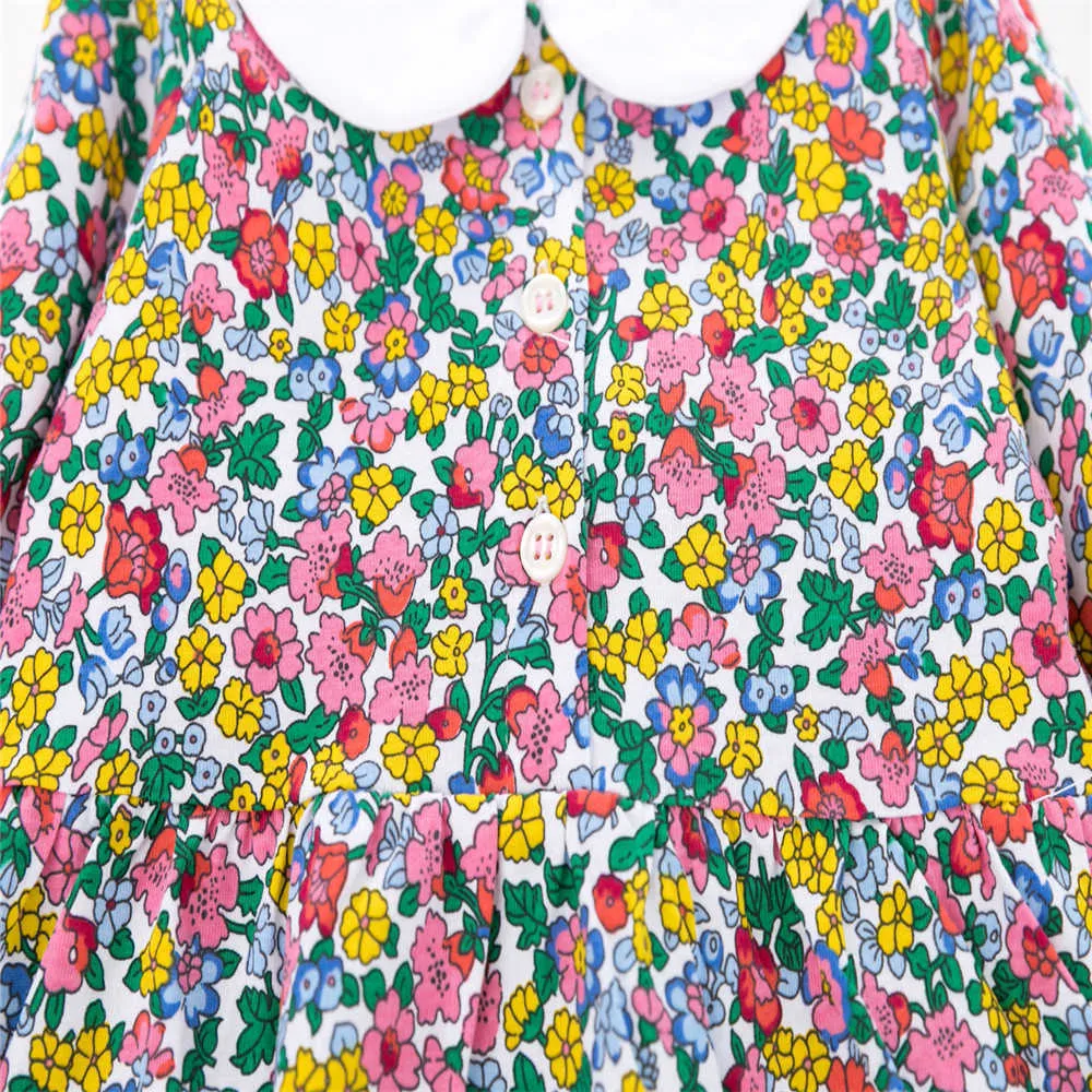 Jumping Metrów Z Długim Rękawem Kwiaty Dziecko Party Frocks Cotton Collar Sprzedaje Dresses Urodziny dziecięce 210529