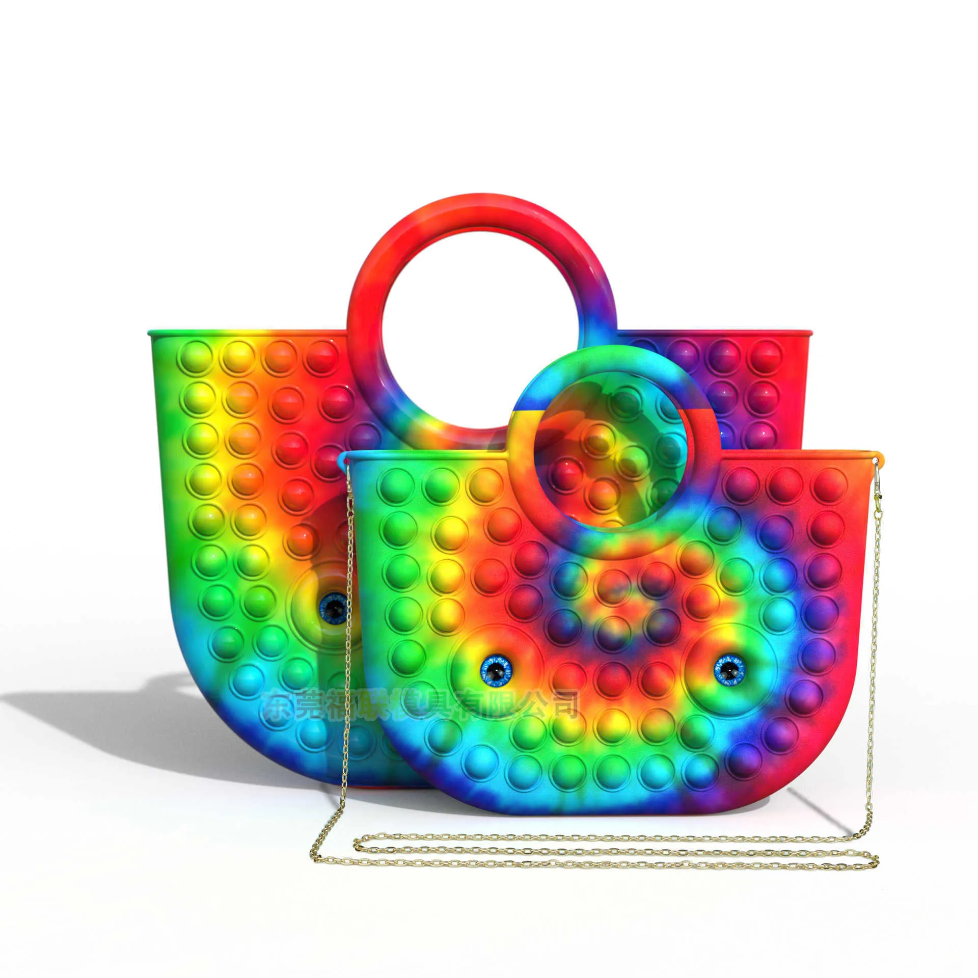 Push Sensory Toy Borse Rainbow Tie Dye Et Bubble Board Borse Borse a mano Tote Kids di Finger Puzzle Cosmetics S2952354