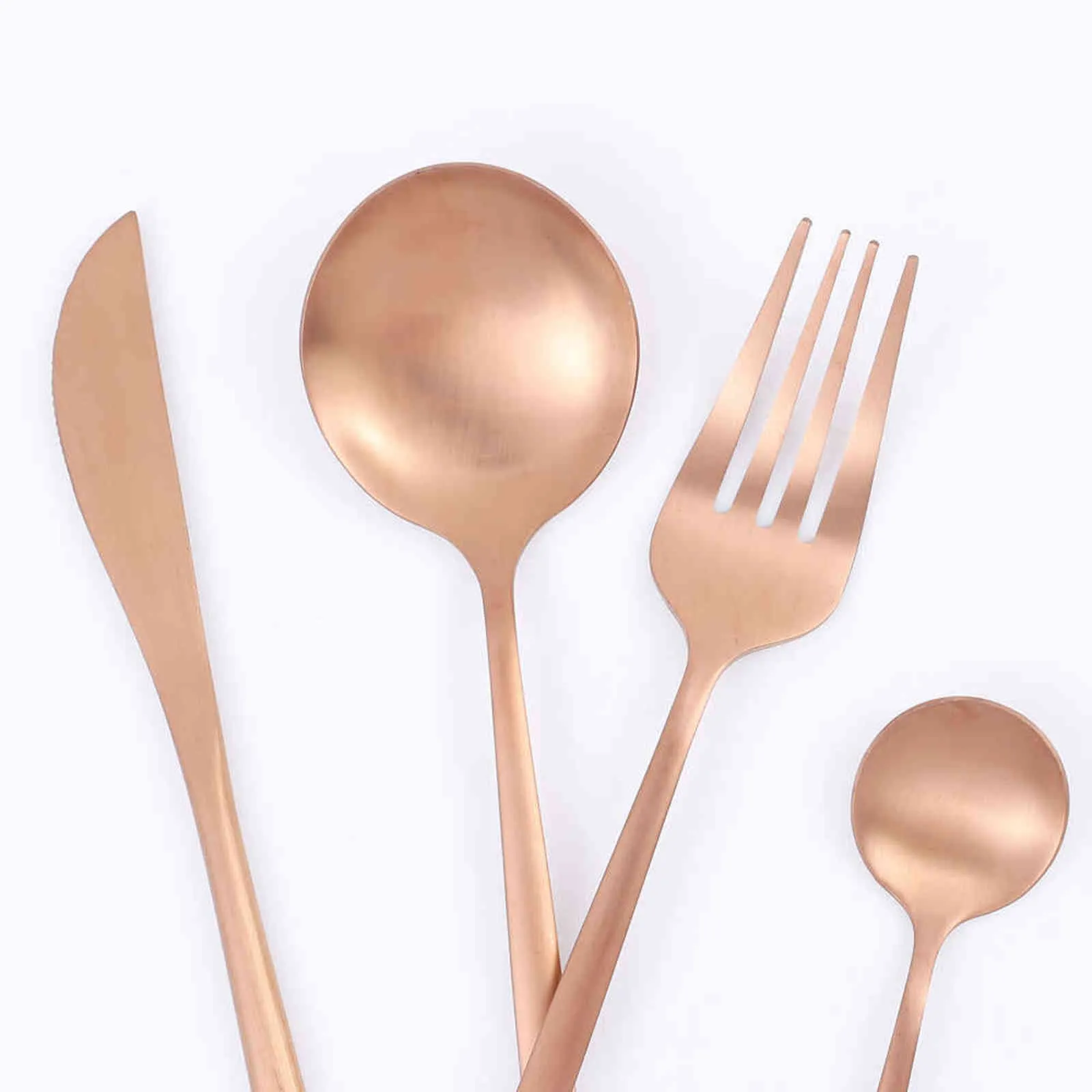 Matte White Gold Cutlery Set Stainless Steel Tableware Dessert Fork Tea Spoon Knife Silverware Kitchen Dinnerware Flatware 211112