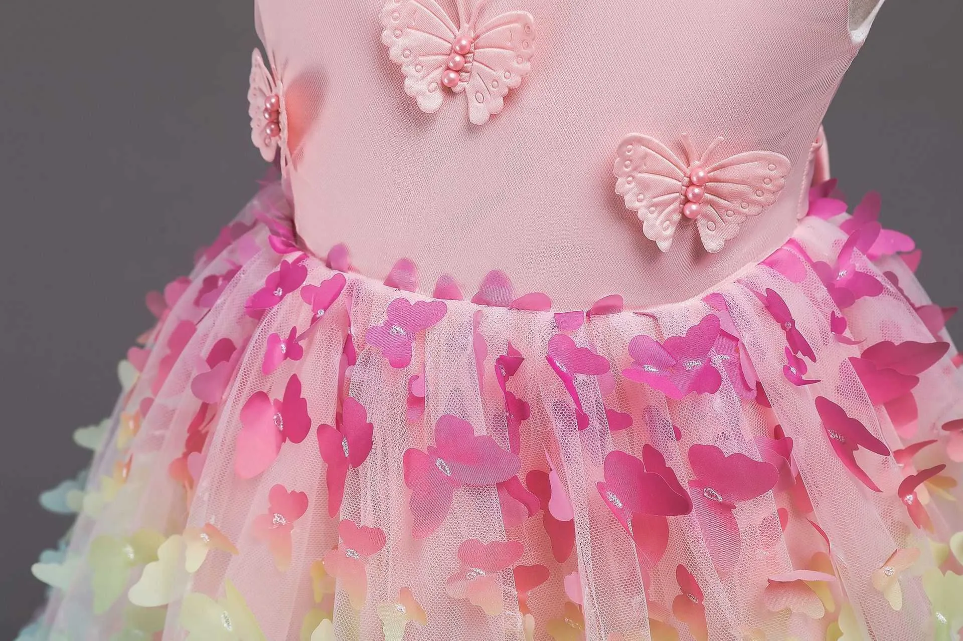 Sieben farbige Schmetterlinge Kinder Freizeitkleidung Babykleidung Mädchen Kleider Sommer Mädchen Prinzessin Kleid Kinder Geburtstagsfeier Q0716