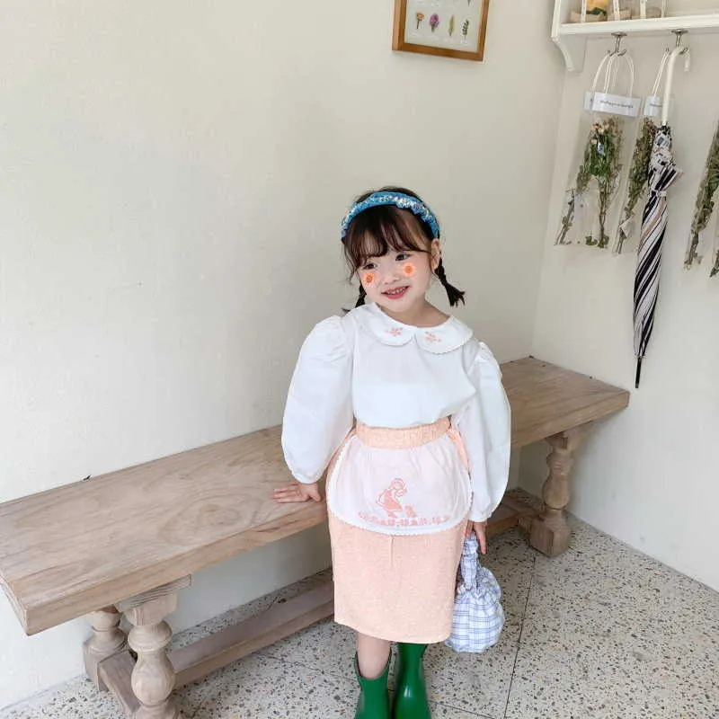 Partihandel Vår Koreansk stil Baby Girl 2-PCS Ställer Broderi Peter Pan Collar + Floral Kjolar Barnkläder E596 210610