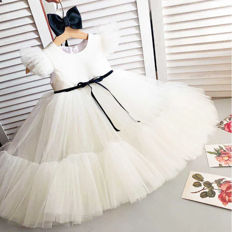 Kinderkleid für Mädchen, Netzgarn, modisch, Hochzeit, Blumenmädchen, Puffy-Kleider, 12 Monate – 6 Jahre, süßes Prinzessin-Geburtstagsparty-Kleid Q0716