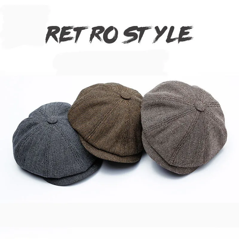 Casquettes de journal unisexes pour hommes et femmes, chapeau octogonal chaud en Tweed, chapeaux de détective rétro Flat234S, automne et hiver