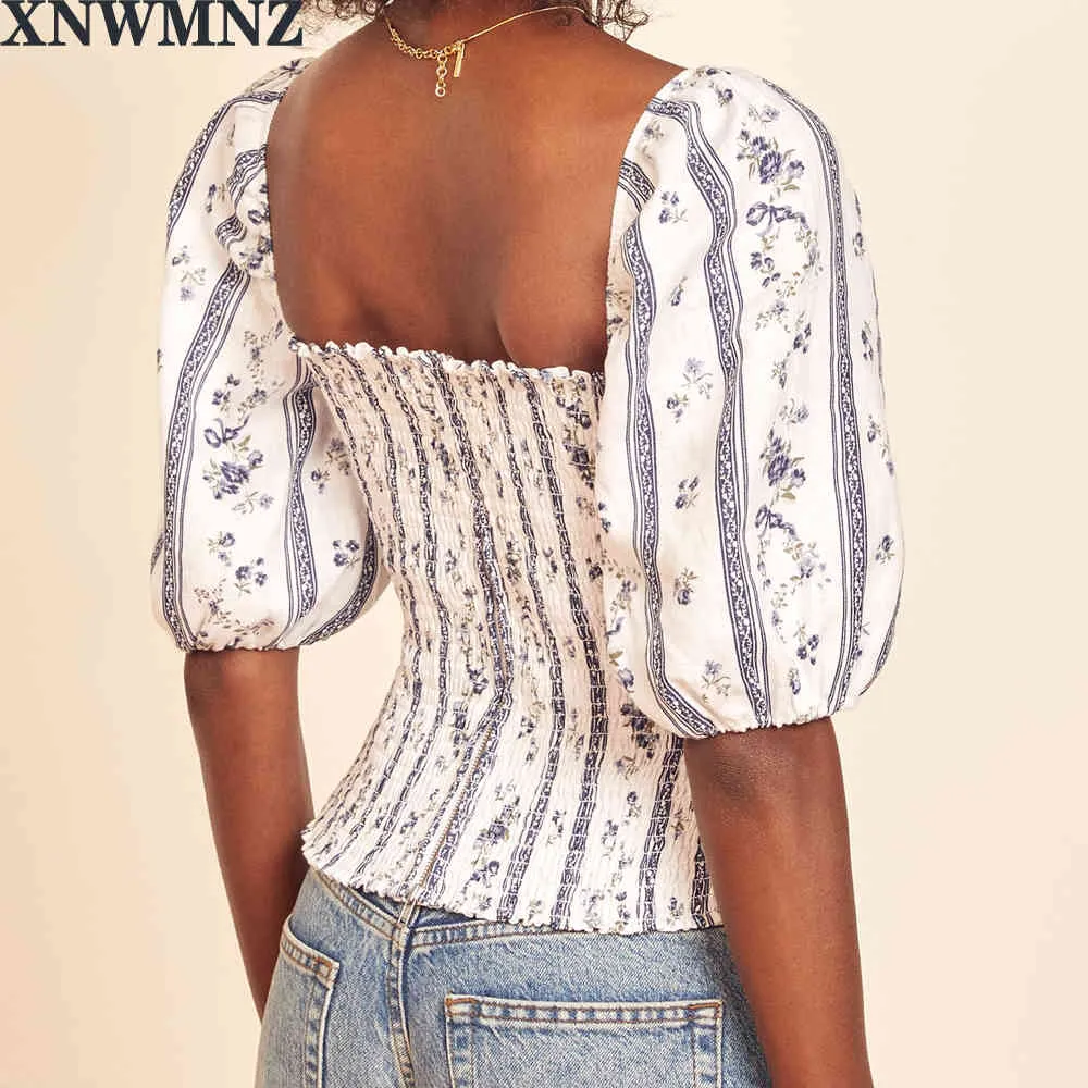 Kvinnor Klänning Mode Sommar Sexig Puff Sleeve Linne High-Slut Streetwear Kläder Tight High Waist Bell Blouses 210520