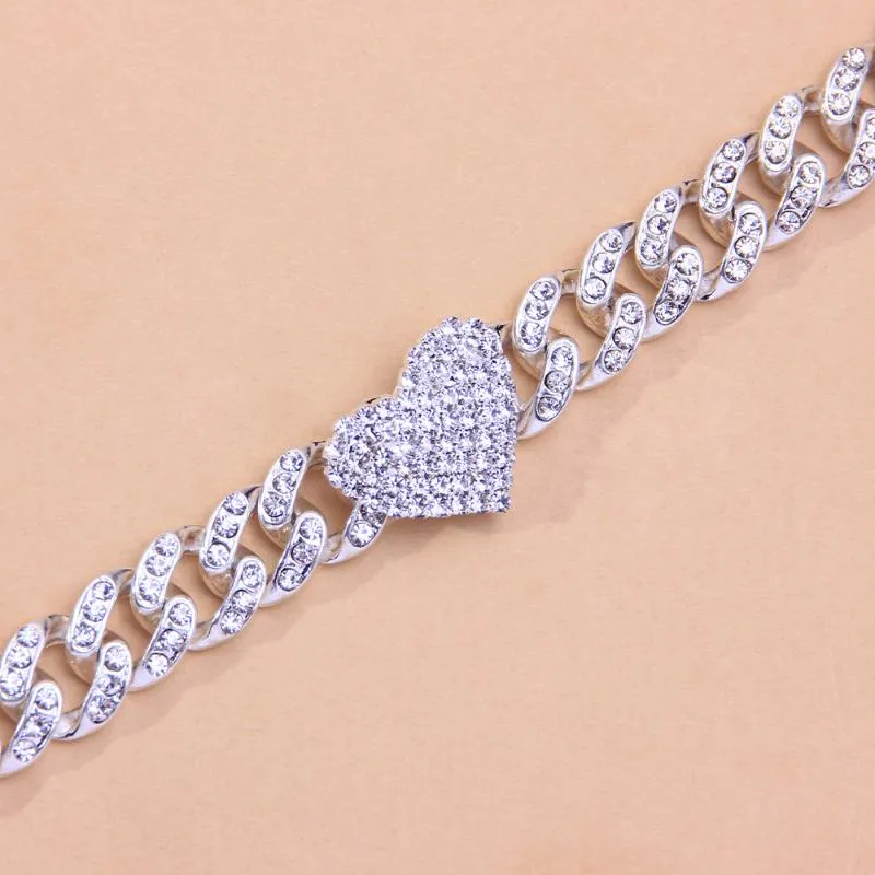 Anklets Fashion Hip Hop Crystal Heart-Shaped Anklet For Women Bracelet Men Miami Cuban Link Chunky Whole Foot Chain Iced Out249H