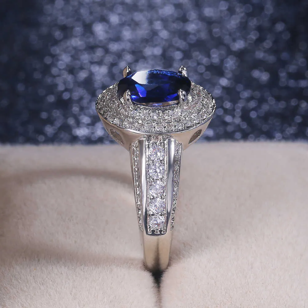 Huitan Vintage Solitaire Deep Blue Cubic Zirkoon Steen Party Ring voor Vrouwen Nieuwjaar Gift Sieraden Groothandel Veelbulk Ring X0715
