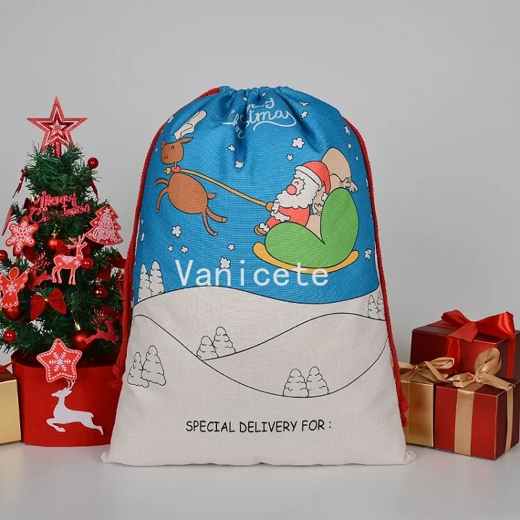 50 * 68cm Sacs cadeaux de Noël Toile Sac en coton 15 Styles Santa Sack Sac à cordon Décorations T2I52690 Par mer