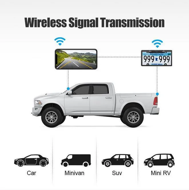 Nowe WiFi Digital Wireless Backup Camera do iPhone / Android IP69 Wodoodporna kamera ramki rejestracyjnej samochodów do samochodów ciężarowych SUV Pickup