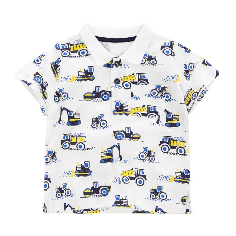 Springende meters Children's Cartoon Polo Shirts Korte Mouw Graafmachines Print Kleding Katoen Ademend Kids Mode 210529